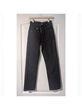 Maje | High-Waisted Straight Leg Patch Pocket Faded Black Jeans